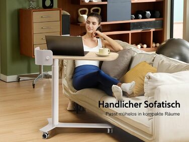 С-подібний журнальний столик, регульований по висоті з колесами, мобільний стіл з шухлядами, невеликий столик для ноутбука з регульованою висотою, пневматичний стоячий стіл для дивана, ліжка, вітальні, дуб, 75 x 45 см