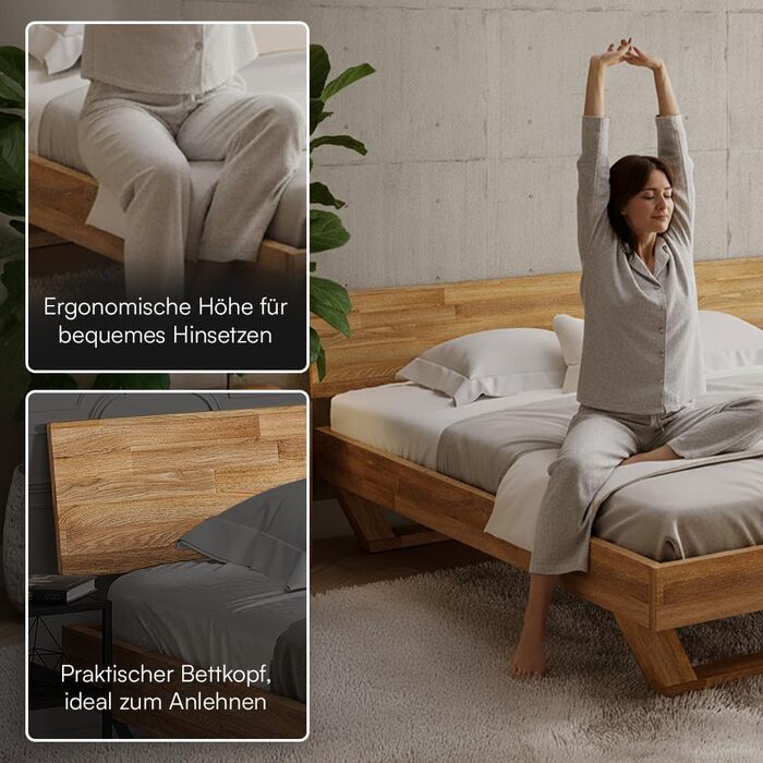 Ліжко Skølm Nornir з масиву дерева 180x200 см каркас ліжка з масиву дуба, обробленого олією високоякісне дерев&39яне ліжко з ніжками-санчатами каркас ліжка з 1 опорою для узголів&39я підходить як двоспальне ліжко 180x200 см суцільне узголів&39я