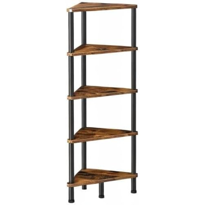 Кутова полиця HOOBRO з 5 ярусами, промислова кутова полиця, книжкова полиця на місці, кутова книжкова полиця для демонстрації рослин та квітів, полиця для зберігання для невеликих приміщень, вінтажний коричневий EBF33CJ01 рустикальний коричневий/чорний 30