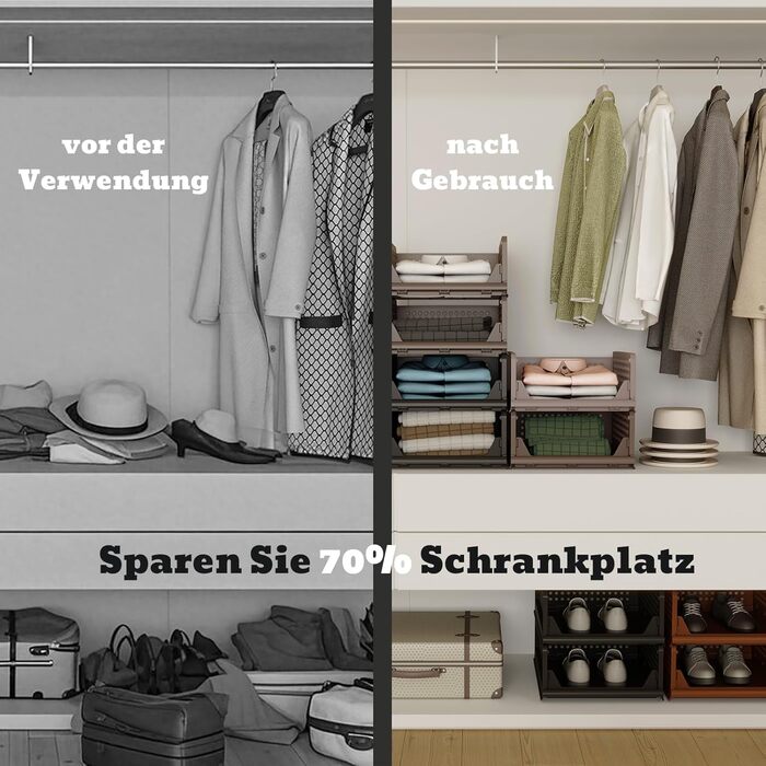 Органайзер для гардеробу, що штабелюється, складний органайзер для шафи, висувний багатофункціональний ящик для зберігання, висувні ящики для зберігання у ванній кімнаті, спальня - коричневий Rzwj02-baun, 4 шт.