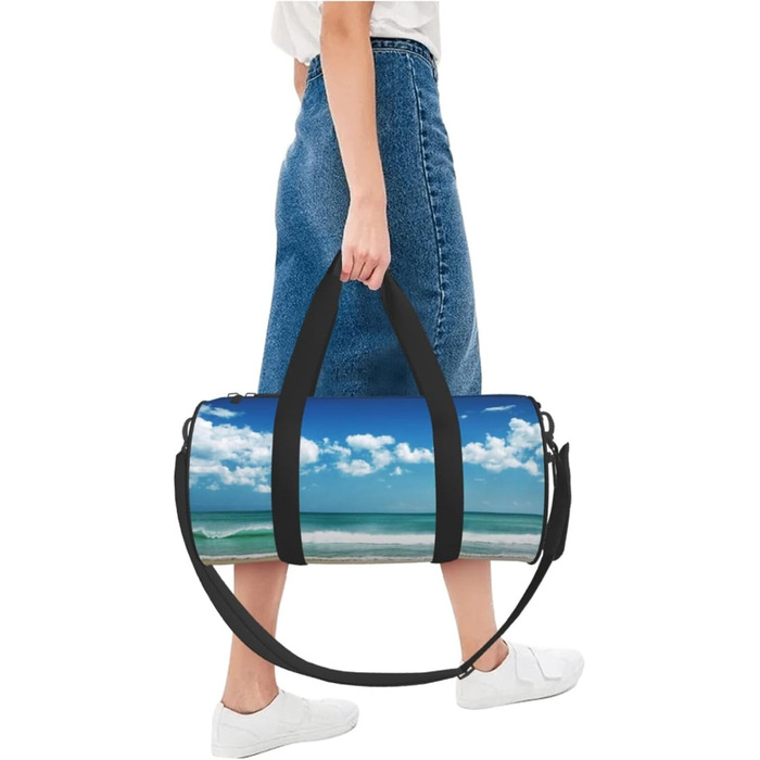 Спортивна сумка, дорожня сумка, пляжна сумка, білий принт Хмарки, сумка для подорожей на ніч, чорна, універсальний розмір, сумка для подорожей