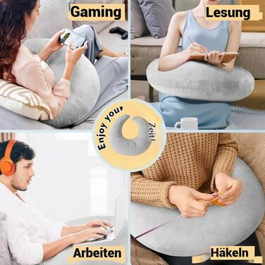 Ергономічна подушка ваш союзник для комфорту та творчих моментів, подушка для читання на ліжко та диван, ігрова подушка, для читання, гри, роботи, в&39язання гачком, зменшує втому рук (сіра)