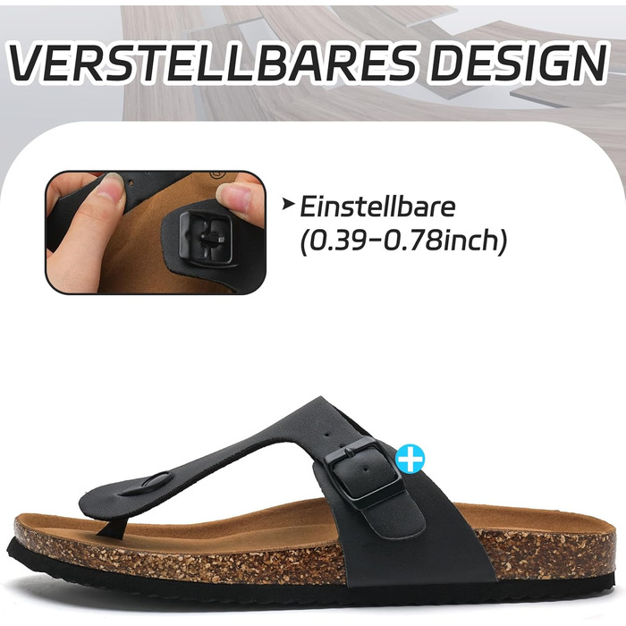 Жіночі шльопанці Torotto Thong, капці, спортивні сандалі з корковою устілкою та регульованим ремінцем, розмір 40 EU, чорні