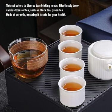 Керамічний чайник для подорожей Авто-Чай з елегантними чашками, ідеальний для пікніків та офісу