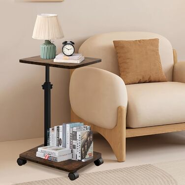 С-подібний журнальний столик, журнальний столик з регульованою висотою та колесами, невеликий журнальний столик, тумбочка, туалетний столик для вітальні, спальні, ванної кімнати