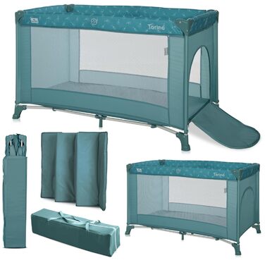 Дитяче ліжечко Lorelli Baby Travel Cot, дитяче ліжечко та манеж 2 в 1 Torino з боковим входом, ліжечко від народження до 15 кг, складне, включаючи сумку для перенесення, зелене