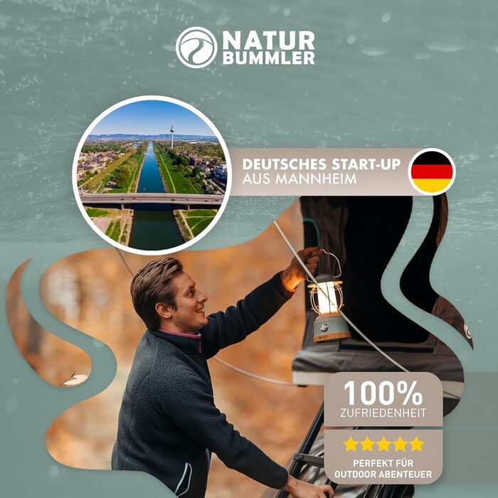 Акумуляторний кемпінговий ліхтар NATURBUMMLER із зарядним пристроєм LUX Secure, водонепроникний за стандартом IPX4 та з регульованою яскравістю акумулятор 5200 мАг із 200 годинами світла для затишних вечорів світлодіодний ліхтар для намету та кемпінгу на 