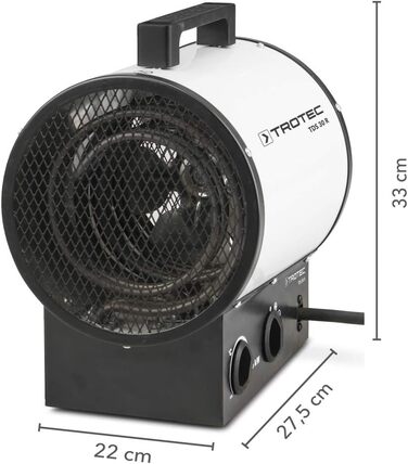 Будівельний обігрівач TROTEC TDS 30 R Теплова потужність 2,5 кВт / 5 кВт Електричний обігрівач, об&39єм повітря 580 м/год Тепловентиляторний обігрівач для великих приміщень