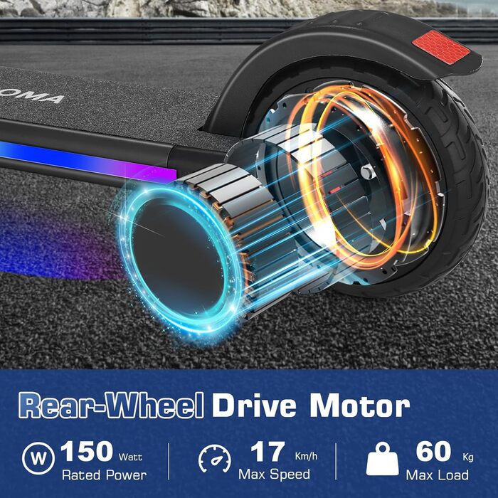 Електросамокат Caroma для дітей віком 8-12 років, швидкість до 16 км/год та запас ходу 8 км, електричний самокат для дітей з різнокольоровими вогнями, світлодіодним дисплеєм, регульованою швидкістю та висотою, легкий складаний електричний самокат 150 Вт-E