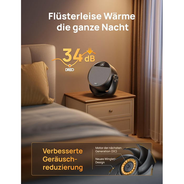 Енергозберігаючий маленький, тихий портативний вентилятор-обігрівач Dreo потужністю 1500 Вт з пультом дистанційного керування, термостатом, можливістю нахилу на 60, 8 функціями безпеки, керамічним нагрівальним елементом PTC, 12-годинним таймером, 3 режима