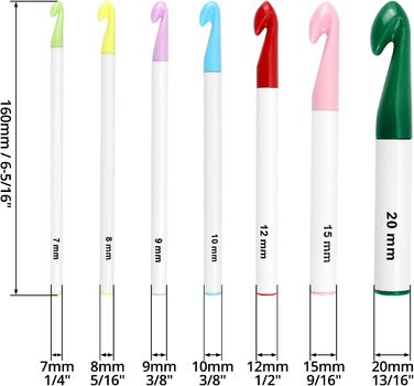 Набір гачків QWORK 7 розмірів для надвузкої пряжі або смужок тканини - 20 мм 15 мм 12 мм 10 мм 9 мм 8 мм 7 мм