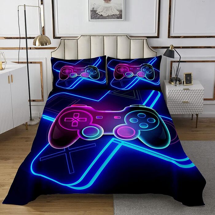 Покривало для ліжка Tbrand Gamepad, ковдра для підлітків-геймерів для хлопчиків, декор для відеоігор, покривало для кушетки, 220x240 см, барвистий сучасний ігровий контролер, 3 предмети, блискавка