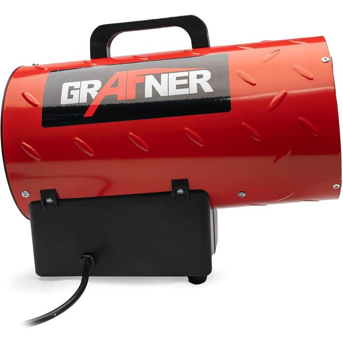 Газовий обігрівач Grafner XXL, 15 кВт, зі з&39єднувальним шлангом, регулятором тиску, турбовентилятором, п&39єзорозпалом, для стандартних газових балонів, генератором гарячого повітря, нагрівальною гарматою, газовим обігрівачем, будівельним обігрівачем, н