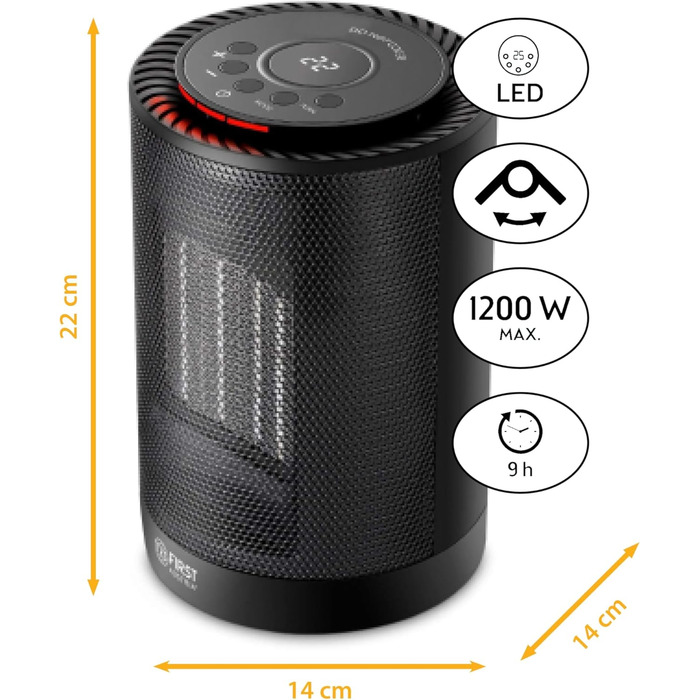 Перший австрійський енергозберігаючий вентилятор-обігрівач Маленький та тихий радіаційний обігрівач з керамічним нагрівальним елементом Осцилюючий обігрівач Електричний обігрівач 600-1200 Вт, таймер, термостат, захист від перекидання, чорний