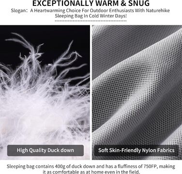 Спальний мішок Naturehike Мумія на 4 сезони, зимовий водовідштовхувальний, невеликий розмір у упаковці, підходить для використання на вулиці, в подорожах, наметах або в приміщенні, сірий, M
