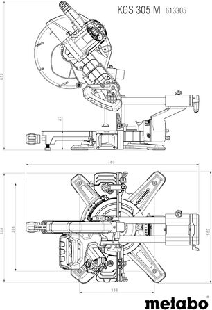 Набір торцювальних пилок Metabo KGS 305 M - 613305900 - з лінією Precision Cut Line, пиляльним полотном з 2-го твердого сплаву 305