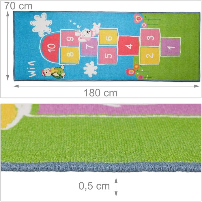 Дитячий ігровий надувний килим Relaxdays, 180 x 70 см, 10 надувних коробок, короткий ворс, прогумована нижня частина, ігровий кили