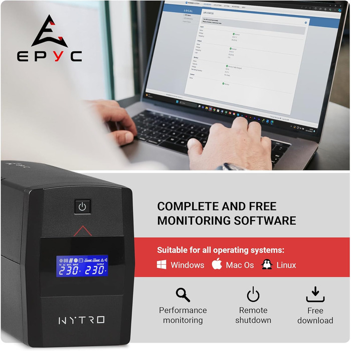 ДБЖ з чистою синусоїдою, 800 ВА / 480 Вт, ДБЖ для ігрових ПК, блоків живлення з активним PFC, Mac та консолей, джерело безперебійного живлення, 2 розетки Schuko, 800 ВА / 480 Вт