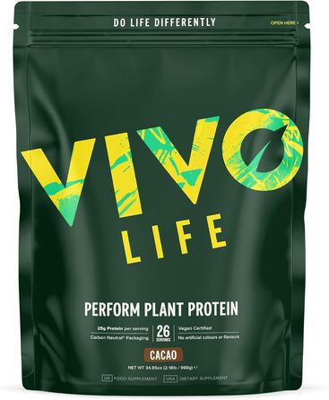 Протеїновий коктейль з гороху та конопель Vivo Life Perform Raw Vegan, какао, 988 г