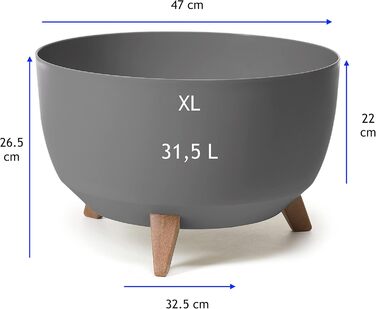 Квітковий горщик MELTOM на пластикових ніжках, кругла миска з вставкою, горщик для трав (антрацит, XL - 47 см) XL - 47 см антрацит