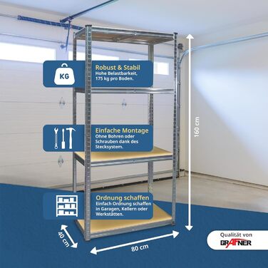 Подвійний надміцний стелаж Grafner, комплект з 2 шт., з 8 полицями МДФ, максимальне навантаження 1400 кг, закруглені кути, 160x160x40 см, безболтовий стелаж Twin Pack, стелаж для зберігання, стелаж для підвалу