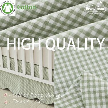 Бавовняна спідниця для ліжечка Brandream з гребінчастим краєм, для хлопчика, дівчинки, гендерно нейтральна спідниця для ліжечка, спідниця для малюків у фермерському стилі, спідниця для дитячого ліжечка, богемний принт, однотонне зелене в клітинку, зелене 