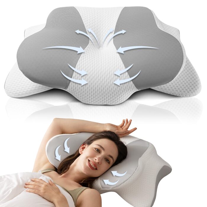 Подушка для шиї, подушка з піни з ефектом пам&39яті - Ортопедична подушка для підтримки шиї для полегшення болю в шиї та плечах для тих, хто спить на боці, спині та животі (66 x 40 x 14 см, сіра) Сірий 66 x 40 x 14 см