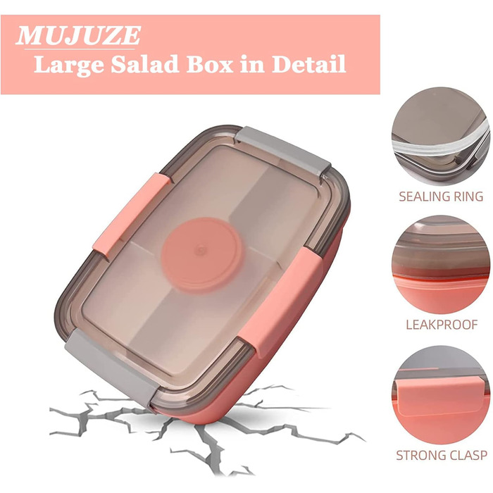 Ланч-бокс для дорослих великий, салатна коробка 2000 мл на винос, ланч-бокс для дорослих зі столовими приборами, бенто-бокс з відд