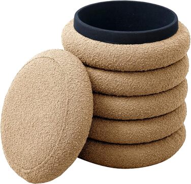 Табурет SVITA Blossom XS з місцем для зберігання, пуф, м&39яке сидіння, пуф для ніг, подушка букле, бежевий, 40Г x 40Ш x 43В см, бежевий/плюшевий