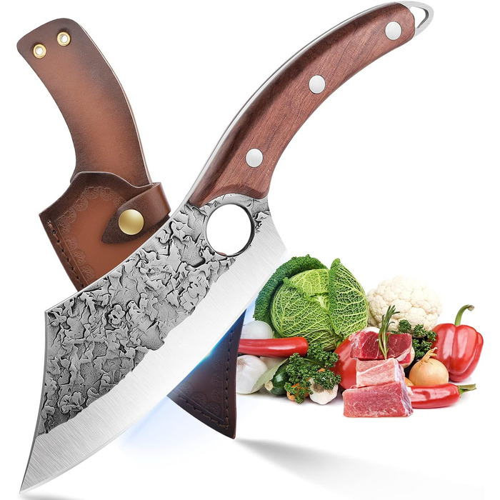 Ніж для обвалювання Ніж для рубки Кухонний ніж у шкіряних піхвах Ніж ручної ковки Дамаський професійний ніж Вікінгський ніж Японсь