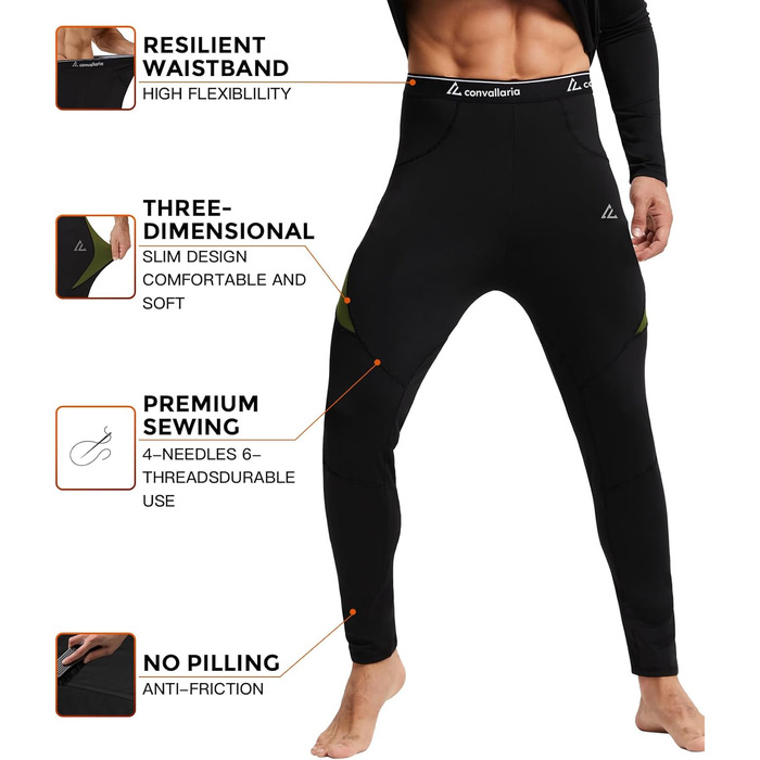 Чоловіча термобілизна CL Convallaria, функціональна білизна, лижна білизна, дихаюча флісова підкладка, комплект термобілизни, розмір L, чорний