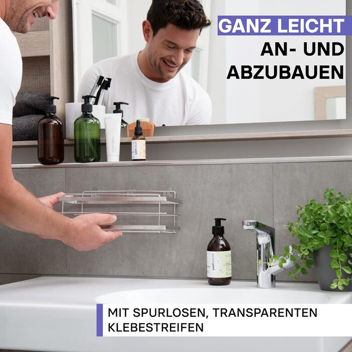 Душова полиця з нержавіючої сталі без свердління - Комплект 2 - Полиця з нержавіючої сталі самоклеюча для ванної кімнати з гачком