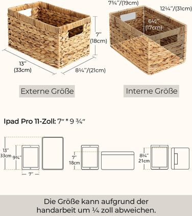 Кошик для зберігання водяного гіацинта StorageWorks, квадратна скринька для зберігання, міцні полиці у формі водяного гарбуза з ручками, декоративний кошик для подарунків, туалетного приладдя, великий, 2 предмети 33 x 21 x 18 см натурального кольору (водя