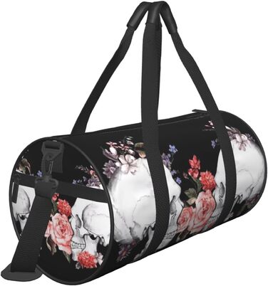 Дорожня сумка-циліндр з квітково-черепним принтом, спортивна сумка для чоловіків та жінок, сумка-мішок, спортивна дорожня сумка