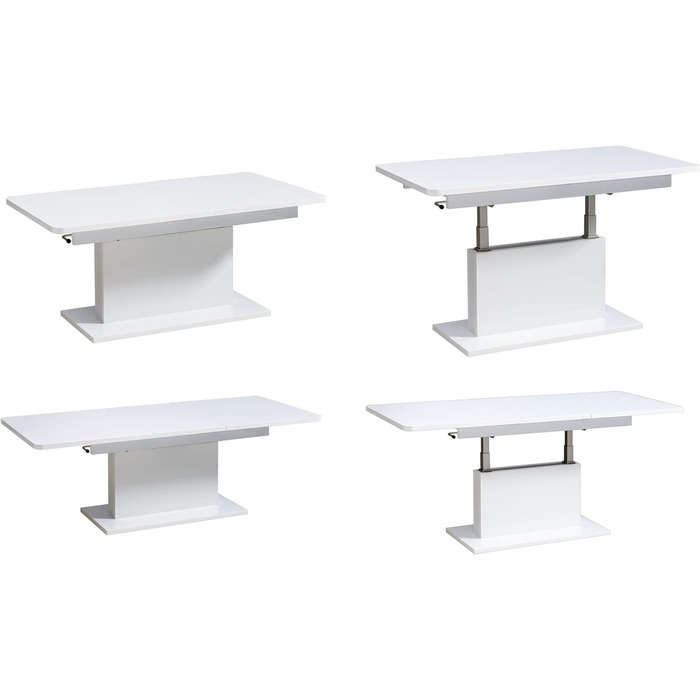 Розсувний журнальний столик designimpex DC-1, регульована висота 126/168 см, білий глянець, сучасний, універсальний стіл для вітальні, обідній стіл, журнальний столик, журнальний столик до дивана, що економить місце, високоякісний журнальний столик для ві