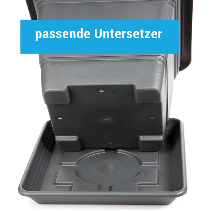 Набір з 4 рослинних горщиків XXL, 48 см, антрацит, великі пластикові квіткові горщики, вуличні горщики, стійкі до ультрафіолету, морозостійкі, зроблені в Німеччині, з дренажним блюдцем.
