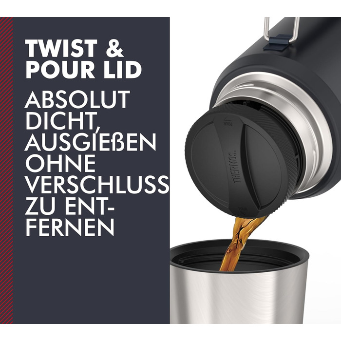 ТЕРМОС ICON ПЛЯШКА ДЛЯ НАПОЇВ 1,20 л, сірий/графітовий матовий, термос 1200 мл, ізольована пляшка з чашкою для пиття, термос з ручкою, зберігає напої гарячими/холодними протягом 24 годин, можна мити в посудомийній машині, герметичний, без BPA, 1200 мл, те