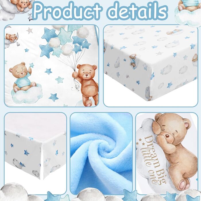 Набір постільної білизни для дитячого ліжечка Mixweer з 5 предметів, що включає тематичний ведмедик з повітряних кульок, простирад