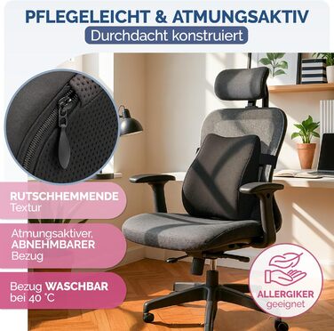 Ергономічна спинка Blumtal з піни з ефектом пам&39яті - підтримуюча поперекова подушка чохол, сертифікований OEKO-TEX - спинна подушка із застібкою - опора для спини - подушка для опори спини - поперекова подушка