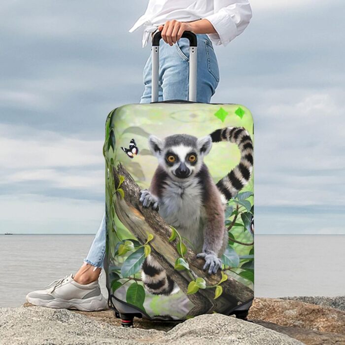 Чохол для багажу Лемур з принтом, еластичний захист від подряпин та пилу, чорний, розмір 90