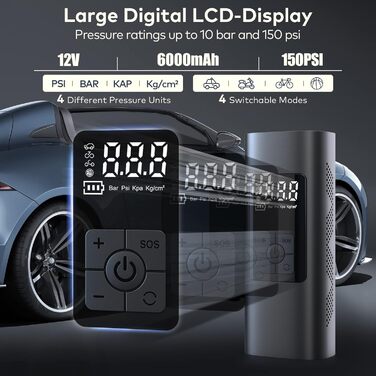 Електричний повітряний насос з акумуляторною батареєю 6000mAh, портативний міні-компресорний велосипедний насос Wistrue 150PSI, з