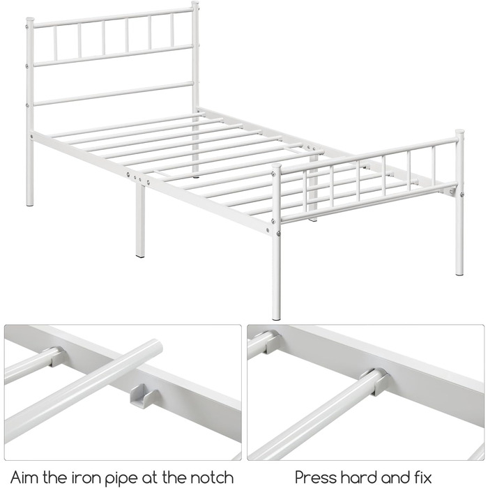 Металеве ліжко Yaheetech 90 x 200 см Каркас ліжка з узголів&39ям Металевий каркас ліжка Гостьове ліжко з рейковою основою для спальні Гостьова кімната Білий Білий 90 x 200 см