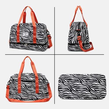 Жіноча спортивна сумка, дорожня сумка, 42,43 л, жіноча спортивна сумка для коротких поїздок з відділенням для взуття та відділенням для вологих речей, велика сумка на вихідні з зебровим та леопардовим принтом, водонепроникна, бежева, A