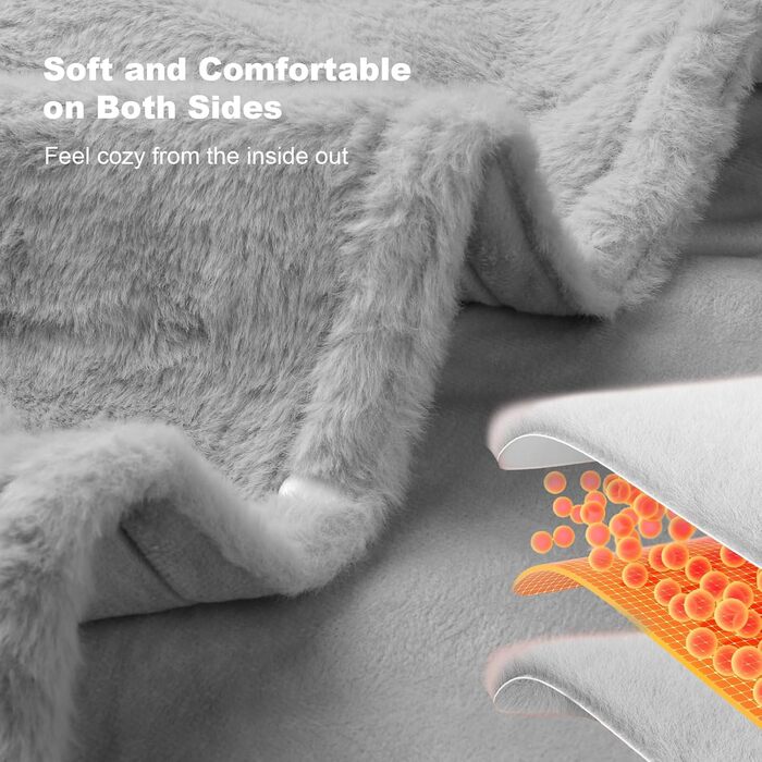 Бездротова ковдра з підігрівом 160x90 см з акумулятором 16000 мАг, фланелева ковдра з підігрівом, яку можна прати, з 6 зонами нагріву та 3 температурними режимами, електрична ковдра з підігрівом від USB для дивана, офісу, подорожей, кемпінгу (сіра)
