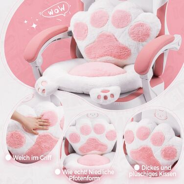 Ергономічне ігрове крісло Dowinx з підставкою для ніг, ігрове крісло з тканини &quotкотяча лапа&quot, дизайн сидіння без крил, регульоване ігрове та комп&39ютерне крісло, рожеве ігрове крісло з котом, для дорослих, червоне