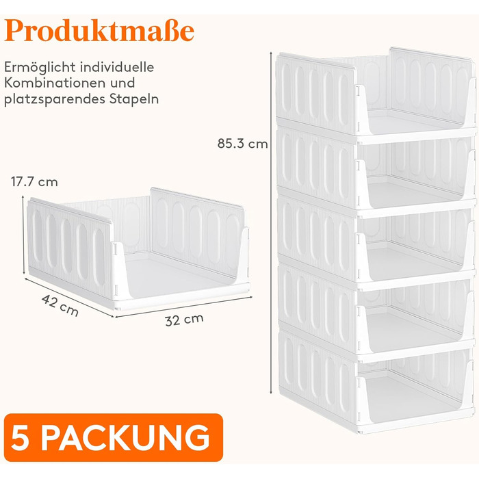 Організатор для гардеробу Lifewit, що штабелюється, висувна шафа, штабелювана коробка для зберігання у ванній кімнаті, кухонній шафі, багатофункціональна система організації, шафа для кемпінгу, 24 л, 5 шт.