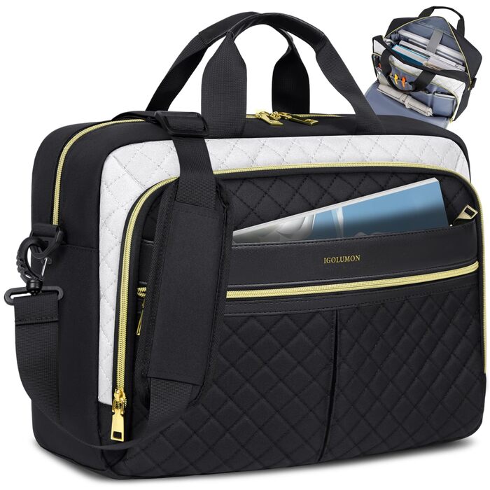 Жіноча сумка для ноутбука 17,3 дюйма, портфель, водонепроникна сумка для ноутбука, робоча сумка, бізнес-сумка, сумка через плече, сумка-мессенджер 17,3 дюйма, чорно-біла