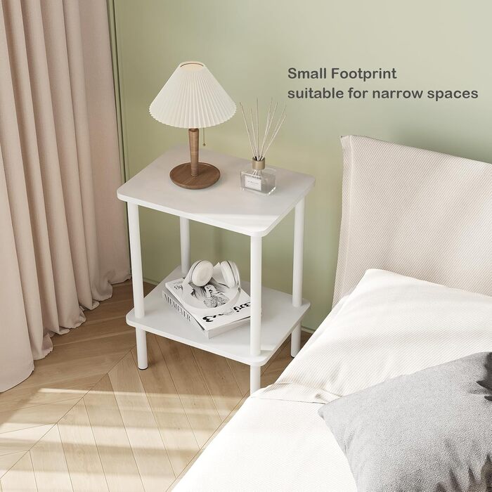 Дерев&39яний приставний столик APICIZON, 2-ярусний приставний столик, білий, вузька тумбочка, 40x30x52 см, маленькі приставні столики з місцем для зберігання, вузькі приставні столики для вітальні, спальні, балкону, 40x30x52 см, білий