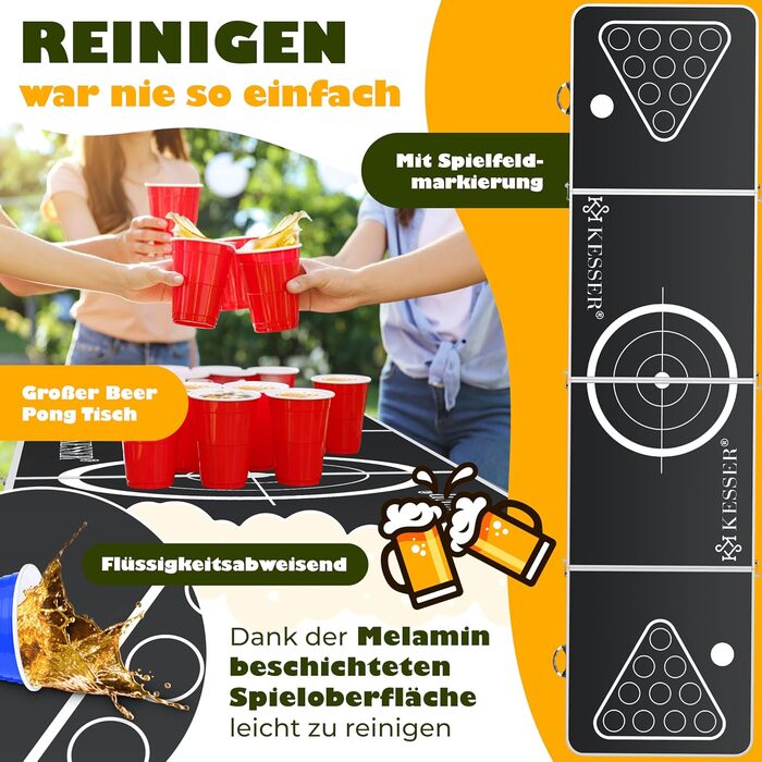 Набір столів для пивного понгу KESSER з картковою грою, питною грою - вкл. 100 стаканчиків (50 червоних та 50 синіх), 6 м&39ячів книга правил. Стіл для вечірок з регульованою висотою, складний, класичний карткова гра.