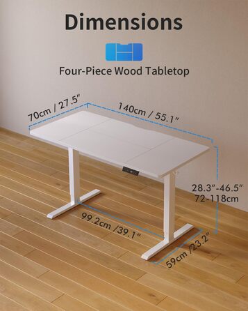 Стіл FEZIBO з регульованою висотою та портами зарядки USB-A та USB-C, 140 x 70 см, стіл з електричним регулюванням висоти, ергономічний стіл для домашнього офісу з можливістю сидіти та стояти, білий 140 x 70 см